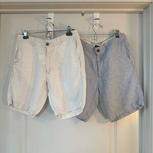 Lot of 2 J. Crew 9” Linen Blue & Cream Coastal Lightweight Shorts, Size 31W